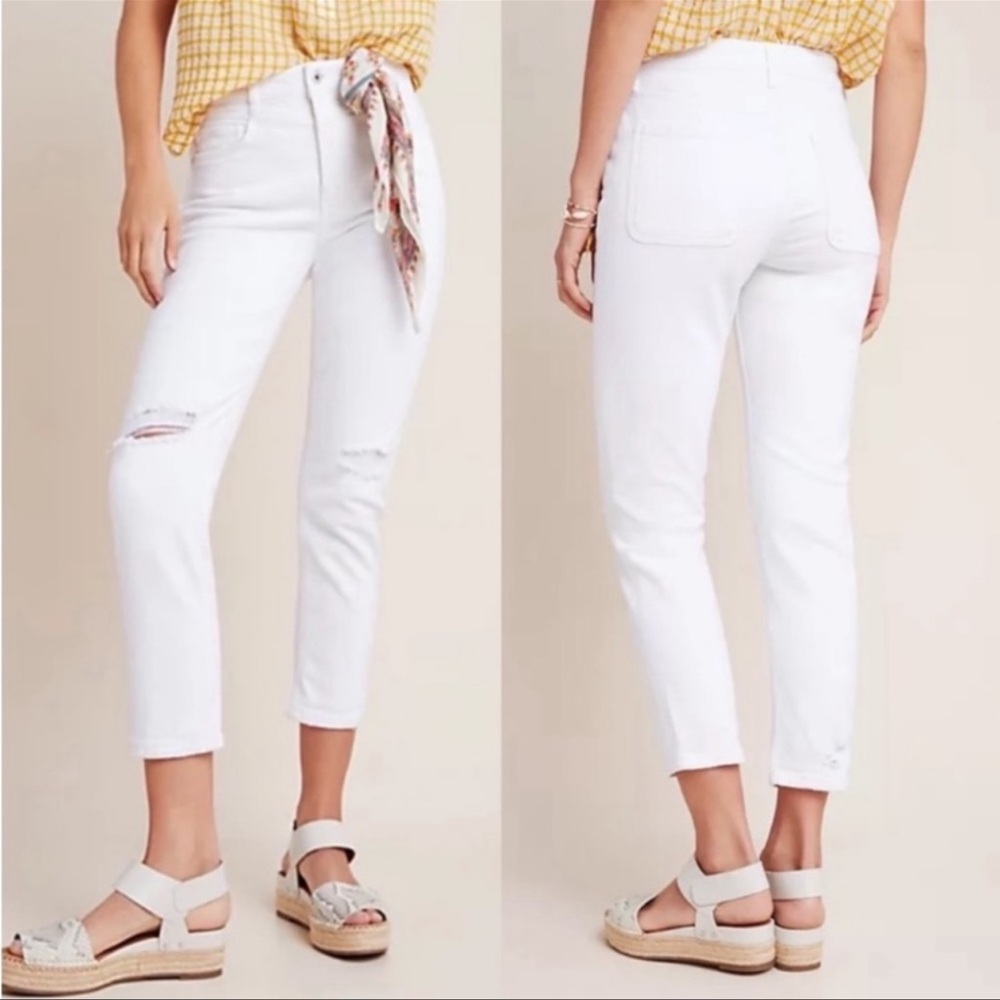 Anthropologie Pilcro High-Rise Slim White Distressed Jeans Size 28